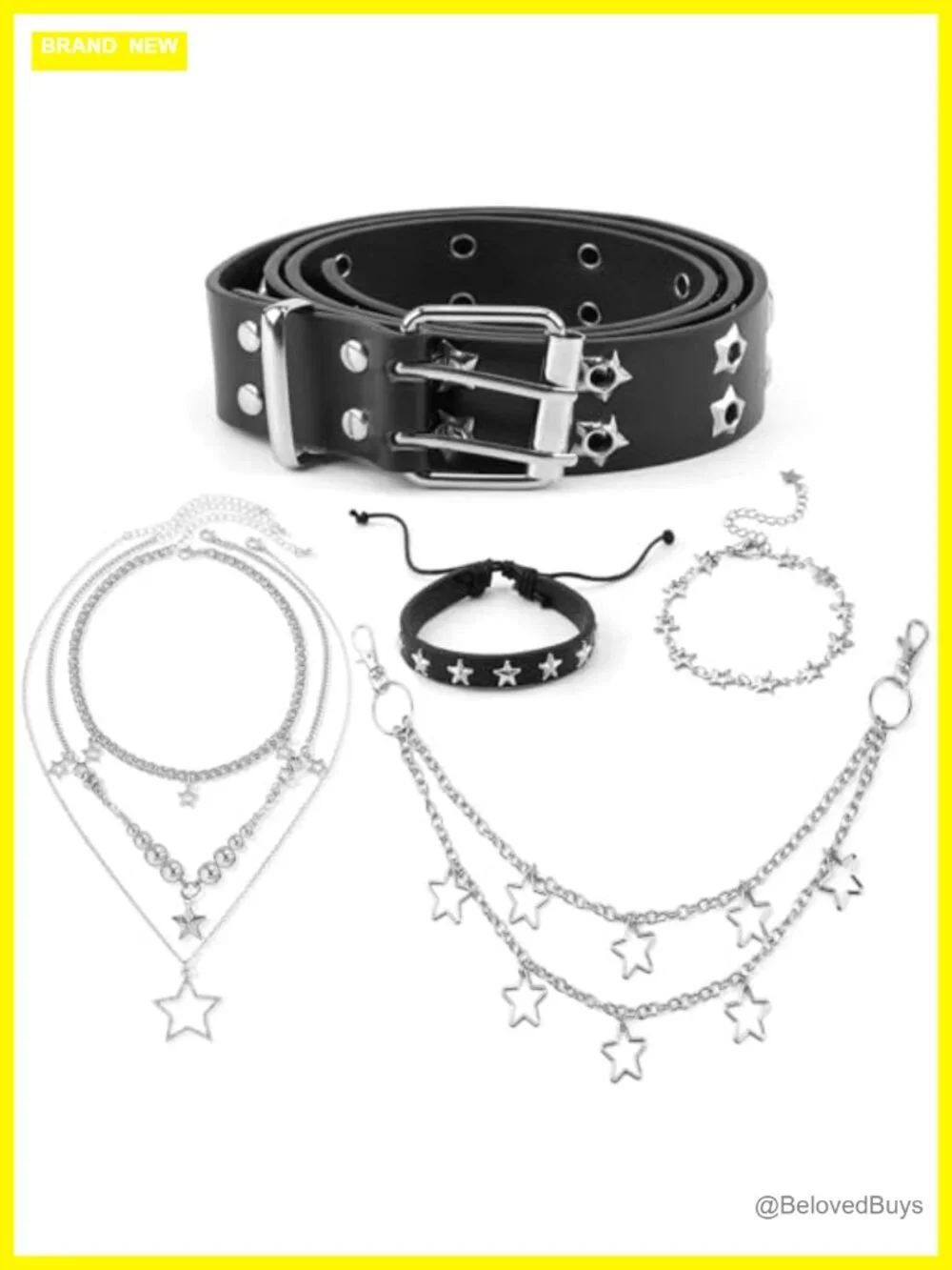 Studded Belt with Detachable Chain PU Leather Punk Goth Waist Accessory